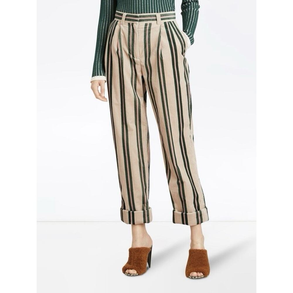 BURBERRY Roll Up Cuff Striped Corduroy Trousers London Designer Pants Size 14 US